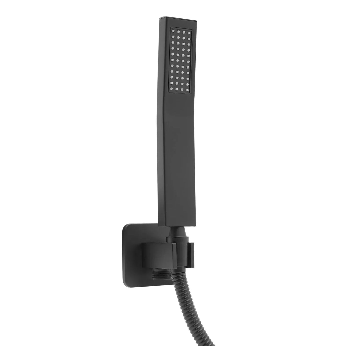 Matte Black Hand Held Shower Head With Wall Connector And 4.9ft Hose Set Square