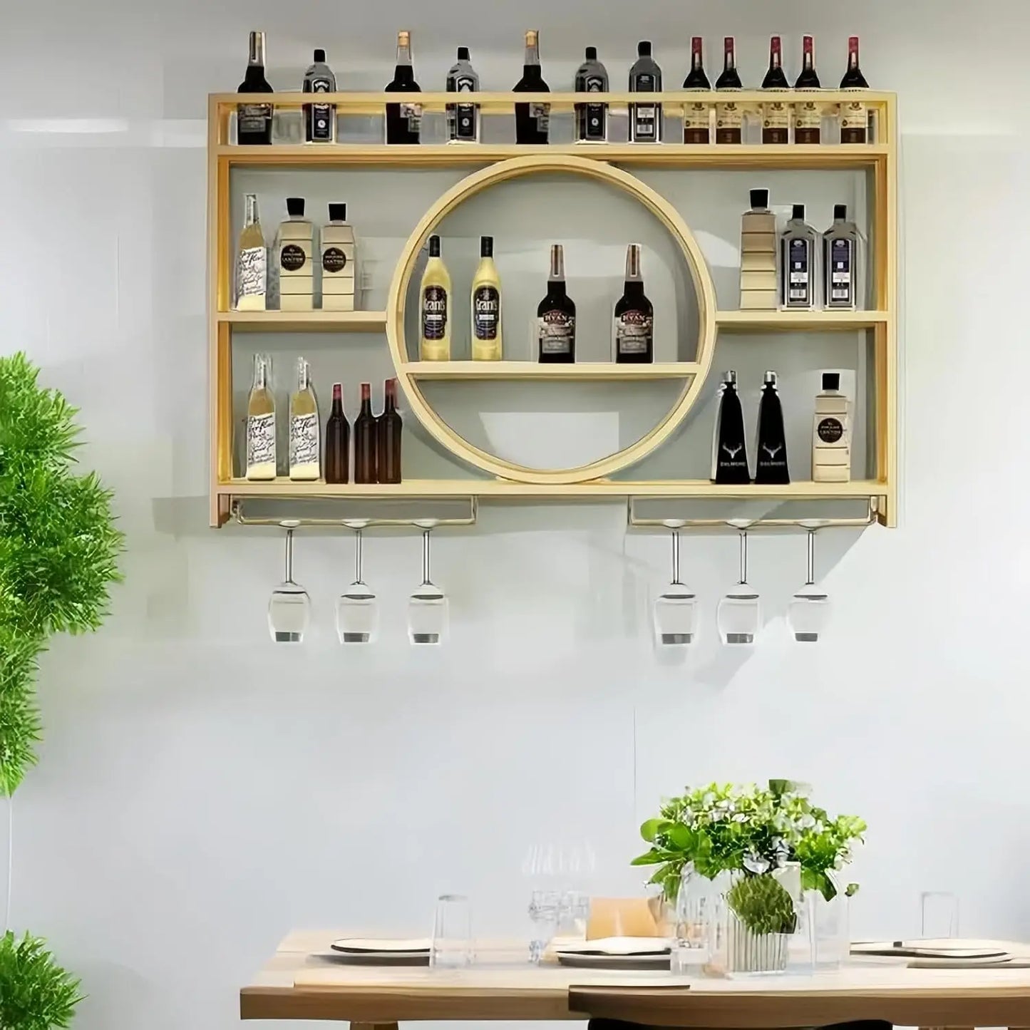 39 Inch Metal Wall Mounted Wine Rack, 3 Tier Bar Shelves with Glass Holder, Large Capacity Modern
