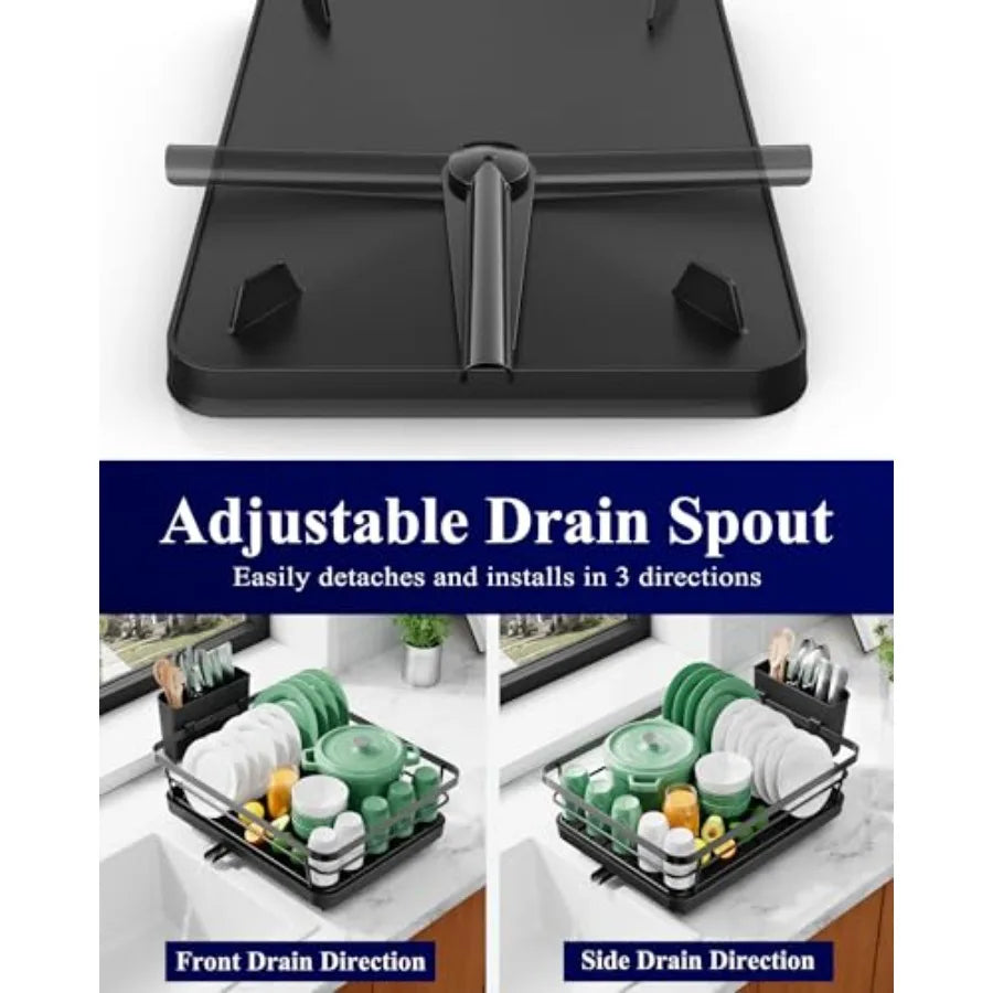 Dish Drying Rack for Kitchen Counter, Stainless Steel Sink Organization and Storage Essentials with Cutlery Holder, Home and Ap