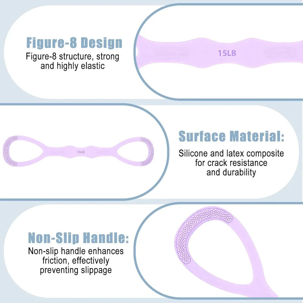 8-Shaped Resistance Bands with Handles, 15lb Pull Rope for Arm Shoulder Back Workout, Home Gym Fitness Equipment for Strength Training, Yoga, Pilates, Physical Therapy, Stretching for Men and Women