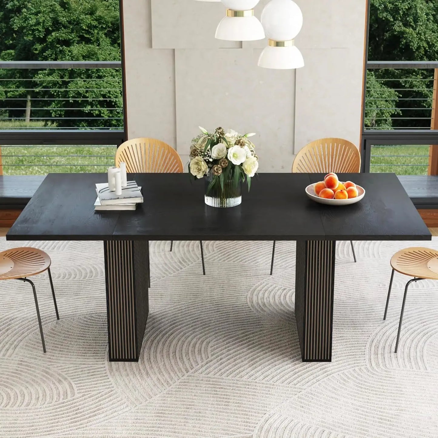Extendable Dining Table 41-78in Seats 4-8 Round Expandable Kitchen Fluted Base Modern Oval Dining Room Living Room, Customized