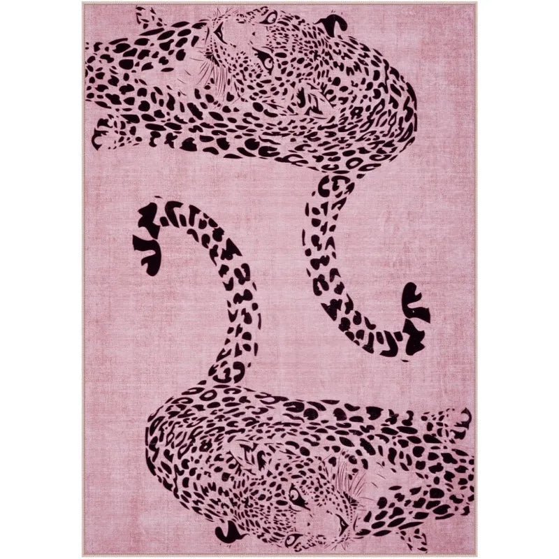 Cheetah Pattern Carpet Personalized Animal Flower Rug Bedroom Living Room Warm Decoration Floor Mat Green Blue Pink Door Mat