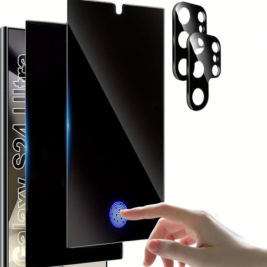 2pcs Galaxy S24 Ultra Privacy Screen Protector & 2 Pack Camera Lens Tempered Glass, High Clarity Anti-Spy Protection for S24