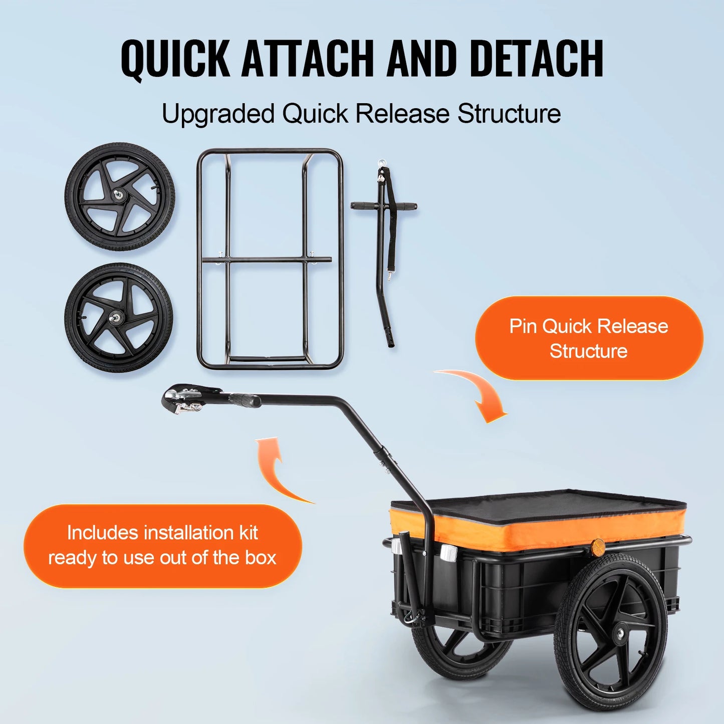 SucceBuy 88Lbs Bike Cargo Trailer Bicycle Wagon Cart Foldable Storage with 16" Wheels & Safe Reflectors Fits 24"-28" Bike Wheels