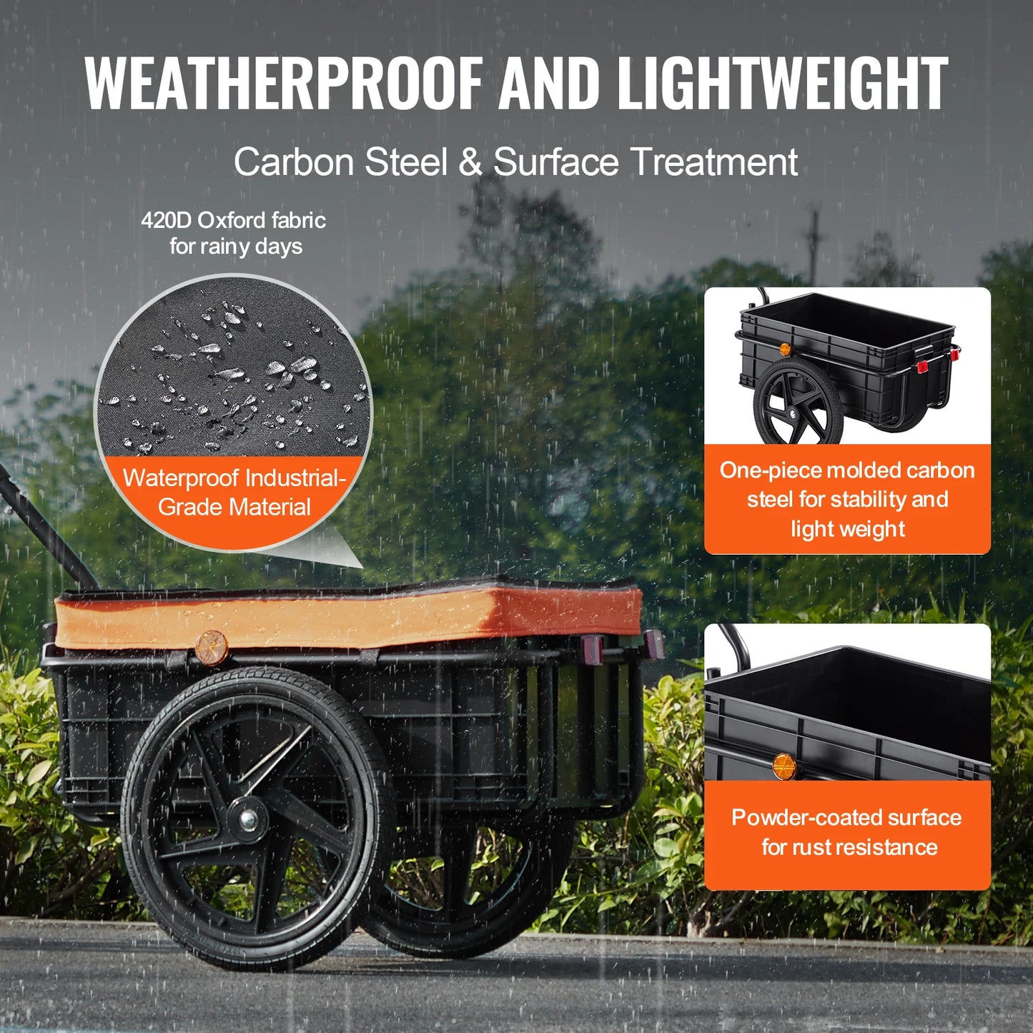 SucceBuy 88Lbs Bike Cargo Trailer Bicycle Wagon Cart Foldable Storage with 16" Wheels & Safe Reflectors Fits 24"-28" Bike Wheels