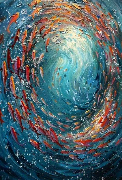 Abstract Large Blue School Of Fish Canvas Painting 3D Texture Underwater World Fish School Art Posters Prints Modern Home Decor