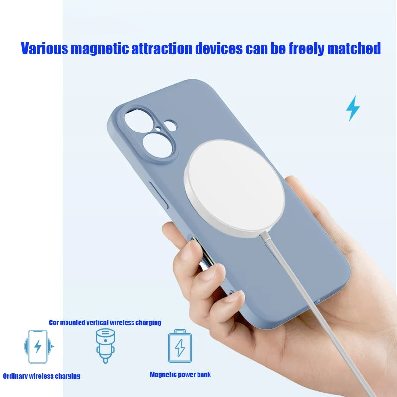 For Magsafe Magnetic Wireless Charging Solid Color Matte Liquid Silicone Shockproof Soft Phone Case for iPhone 16 Pro Max Plus