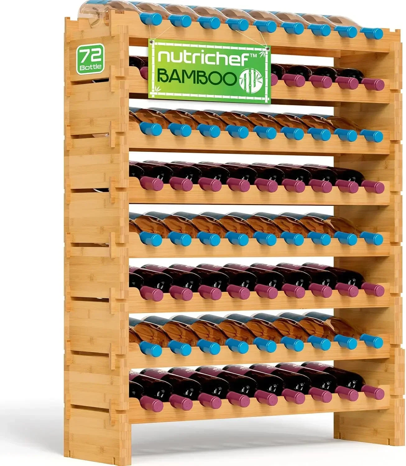 Stackable Wine Rack, 8-Tier 72 Bottle Capacity Wine Racks Free Standing Floor, No Tools Assembly Cellar 33.5" x 10" x 42"