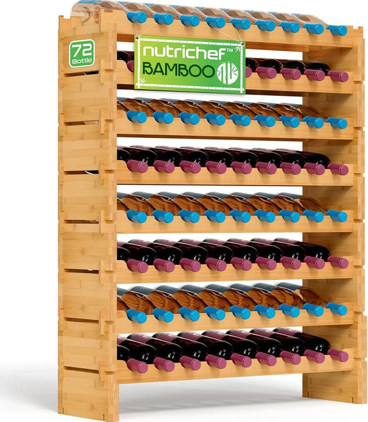 Stackable Wine Rack, 8-Tier 72 Bottle Capacity Wine Racks Free Standing Floor, No Tools Assembly Cellar 33.5" x 10" x 42"