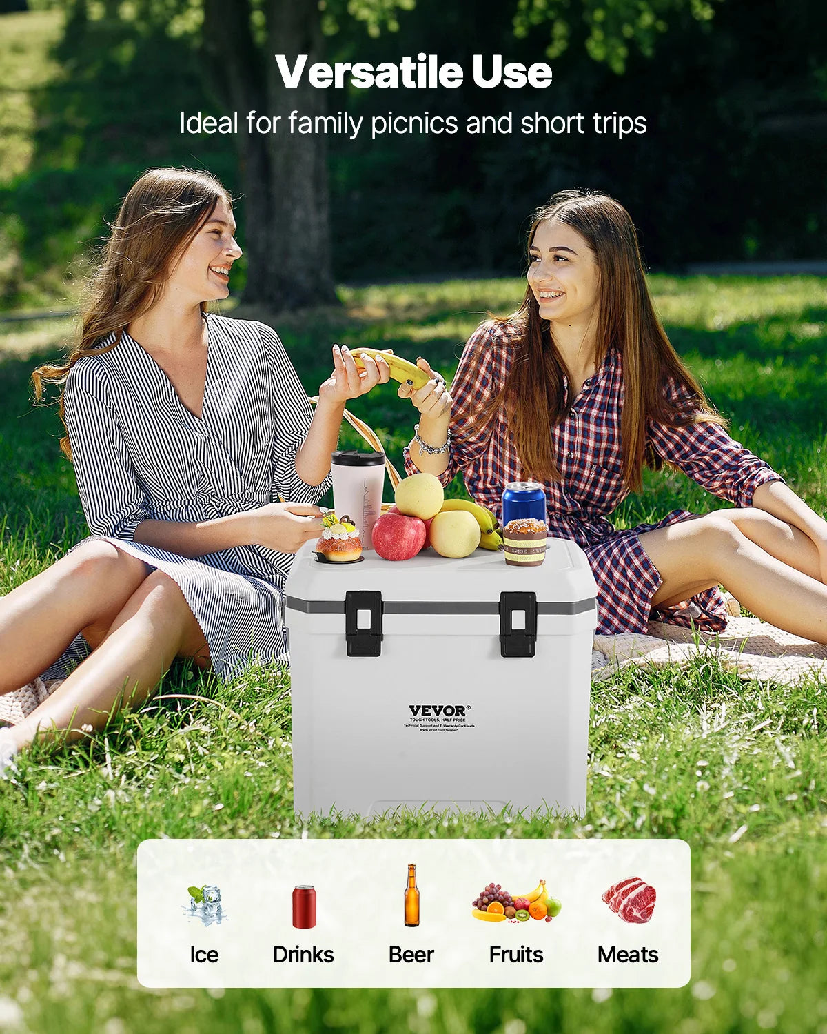 VEVOR Portable Cooler 21/26/38QT Hard Cooler with Ice Retention Heavy-Duty Handles and Cup Holder Suitable for Family Picnics