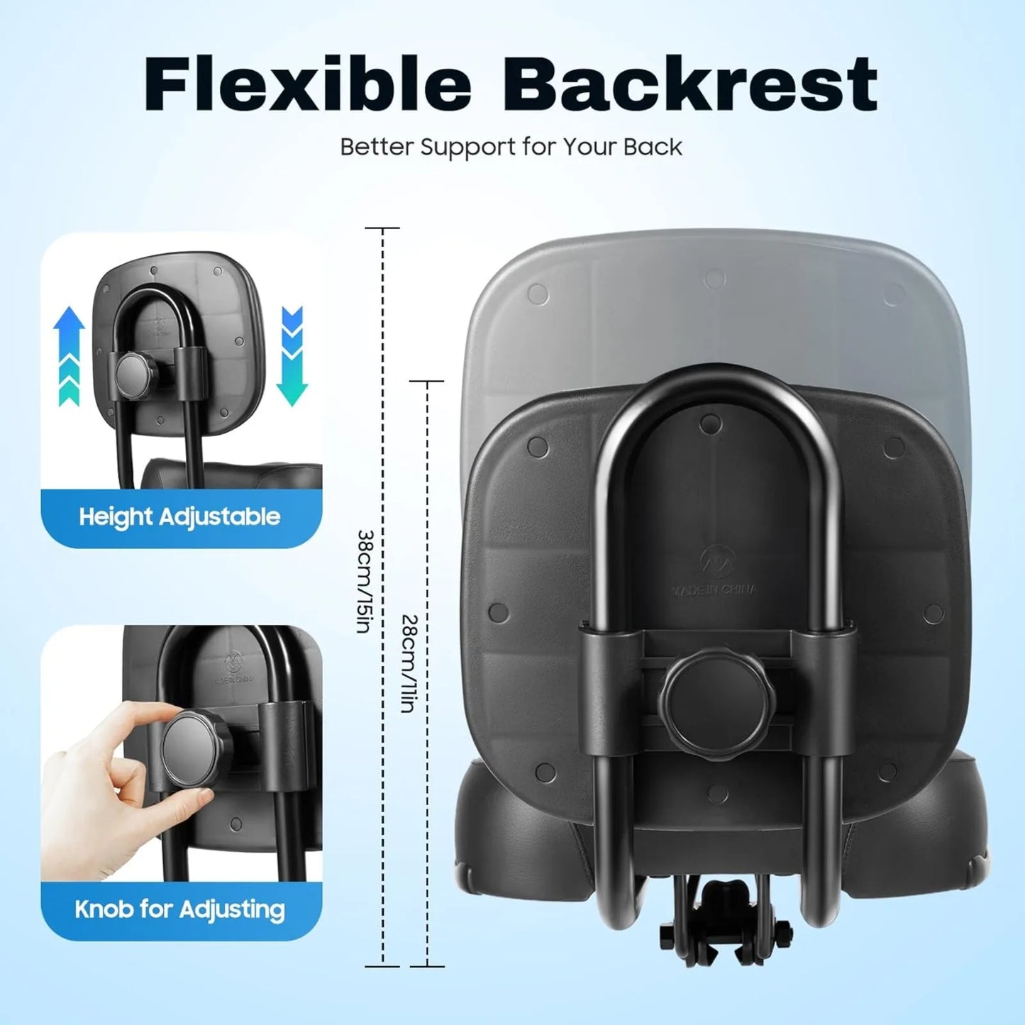 11" x 9.5" Bicycle Tricycle Saddle Seat with Durable Back Support, Oversize Bike Seats with 11" - 15" high Adjustable Back Rest