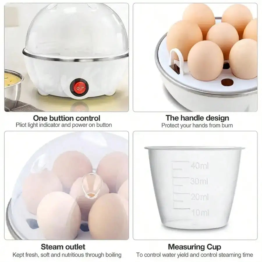 Multifunctional Egg Steamer Egg Cooker Electric Egg Cooker, Anti-Dry Burning Automatic Power Off, Stainless Steel Safety Base, Healthy And Practical, Good For Home Kitchen  2-In-1 Egg Slicer For Peeling And Cutting Eggs