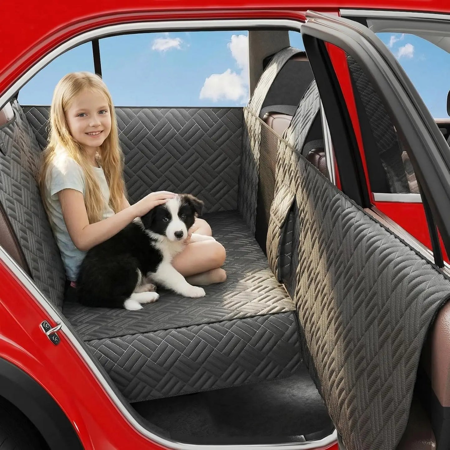 Waterproof Dog Car Seat Cover with Hard Bottom, Fits SUVs & Small Trucks, Supports 400lbs