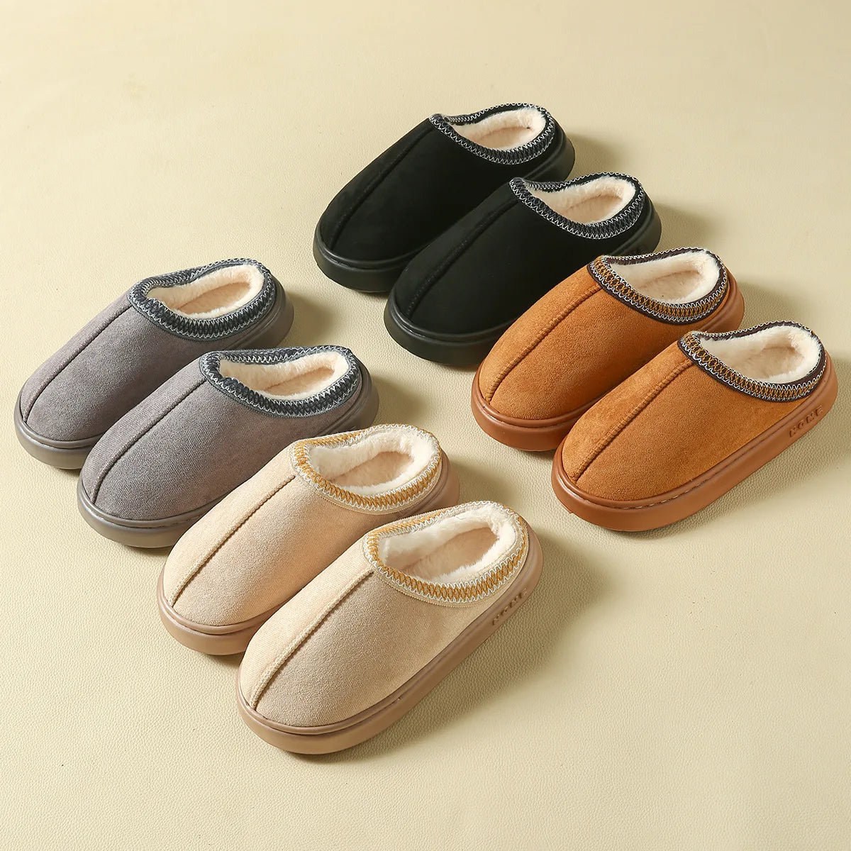 Men's High-End New Solid Color Faux Suede Patchwork Couple's Home Slippers, Thick-Soled, Non-Slip, Lightweight, Warm Cotton Slippers for Women