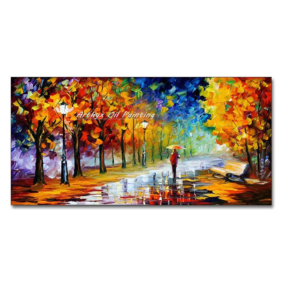 Arthyx,Handpainted Night Knife Oil Painting On Canvas,Wall Art,Modern Abstract Landscape Picture For Living Room Home Decoration