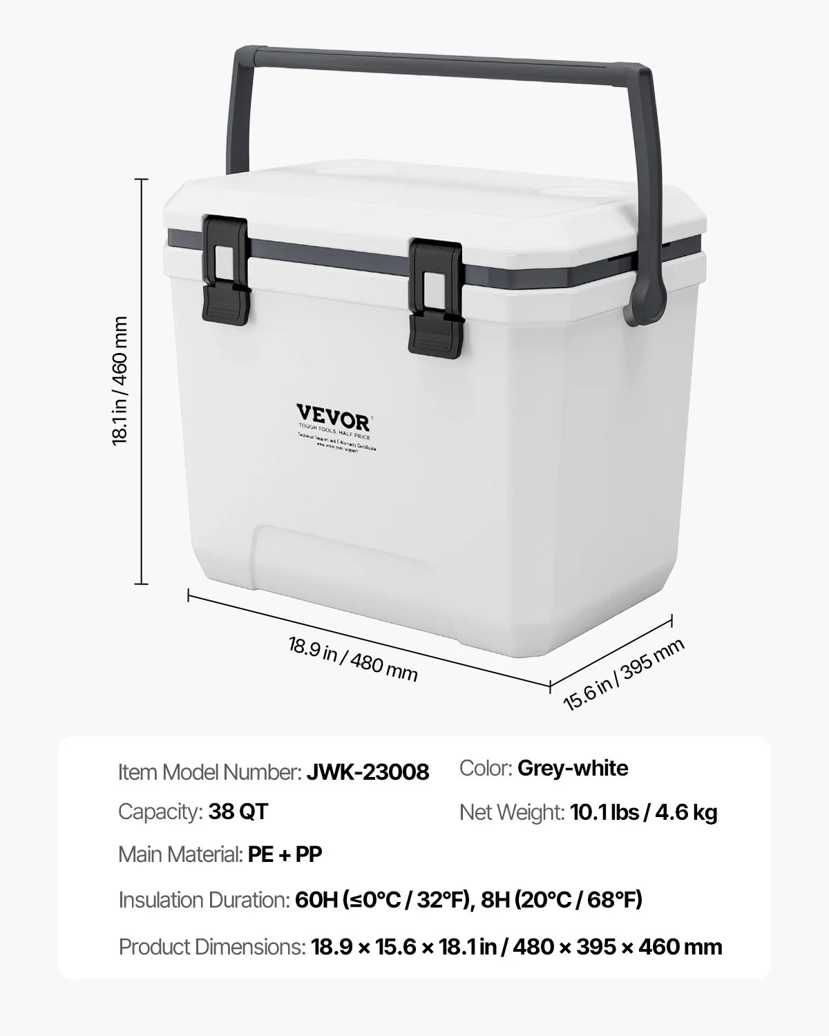 VEVOR Portable Cooler 21/26/38QT Hard Cooler with Ice Retention Heavy-Duty Handles and Cup Holder Suitable for Family Picnics