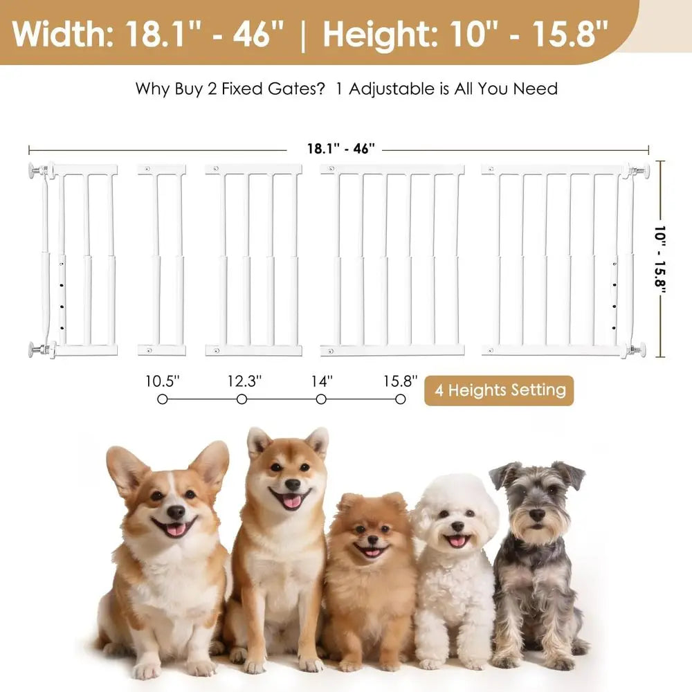 Height Adjustable Dog Gate, 18.1-46 Wide, Metal, Step-Over Design for Small Pets, White