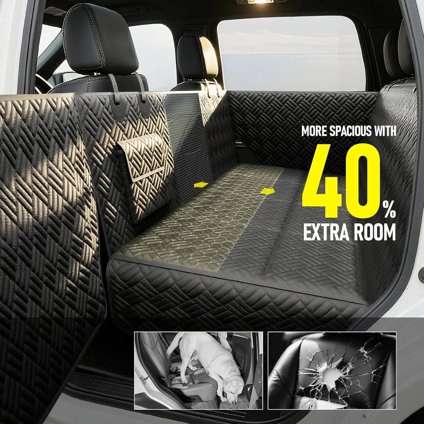 Waterproof Dog Car Seat Cover with Hard Bottom, Fits SUVs & Small Trucks, Supports 400lbs