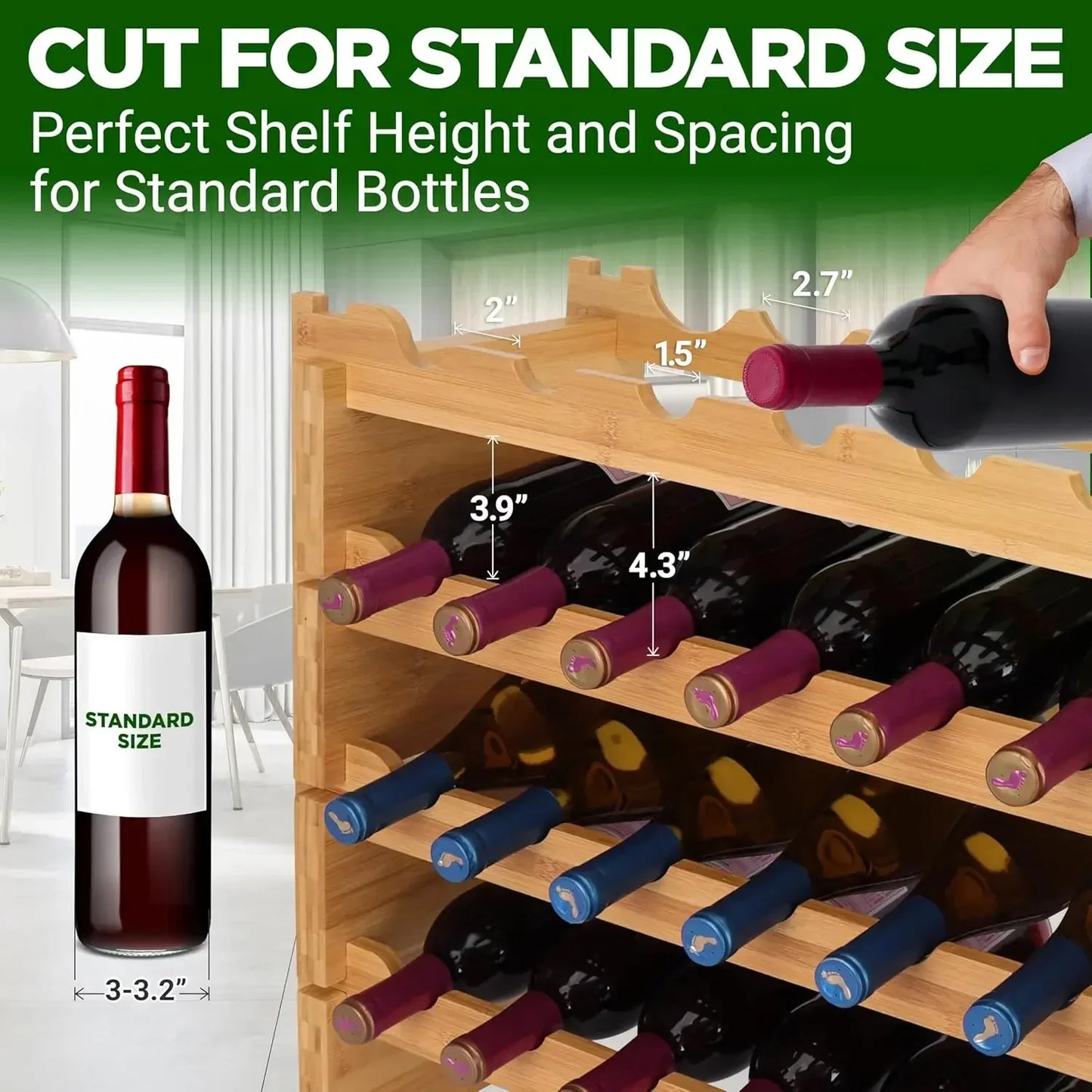 Stackable Wine Rack, 8-Tier 72 Bottle Capacity Wine Racks Free Standing Floor, No Tools Assembly Cellar 33.5" x 10" x 42"