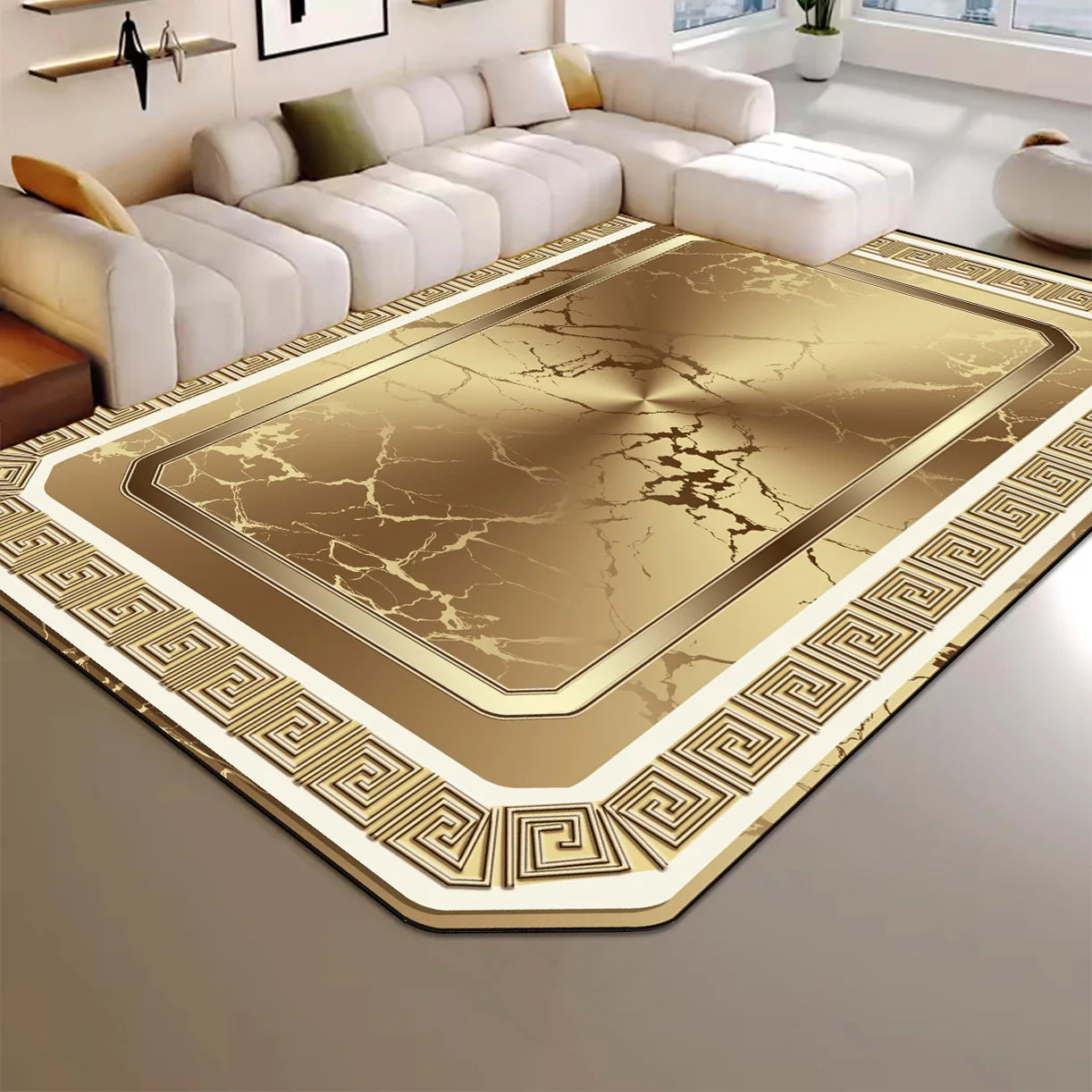 High-end Luxury Living Room Carpet 200x300cm Large Area Rugs Room Decor Golden Floor Mats Washable European Tatami Mat Non-slip