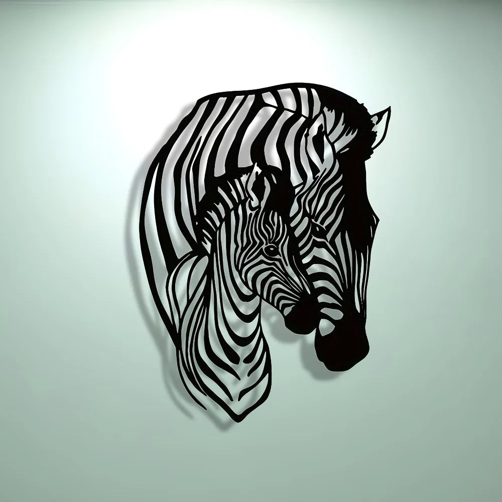 Elegant Minimalist Zebra Family Metal Wall Art - Perfect for Home, Office, and Cafe Decor | Modern Craft Sign