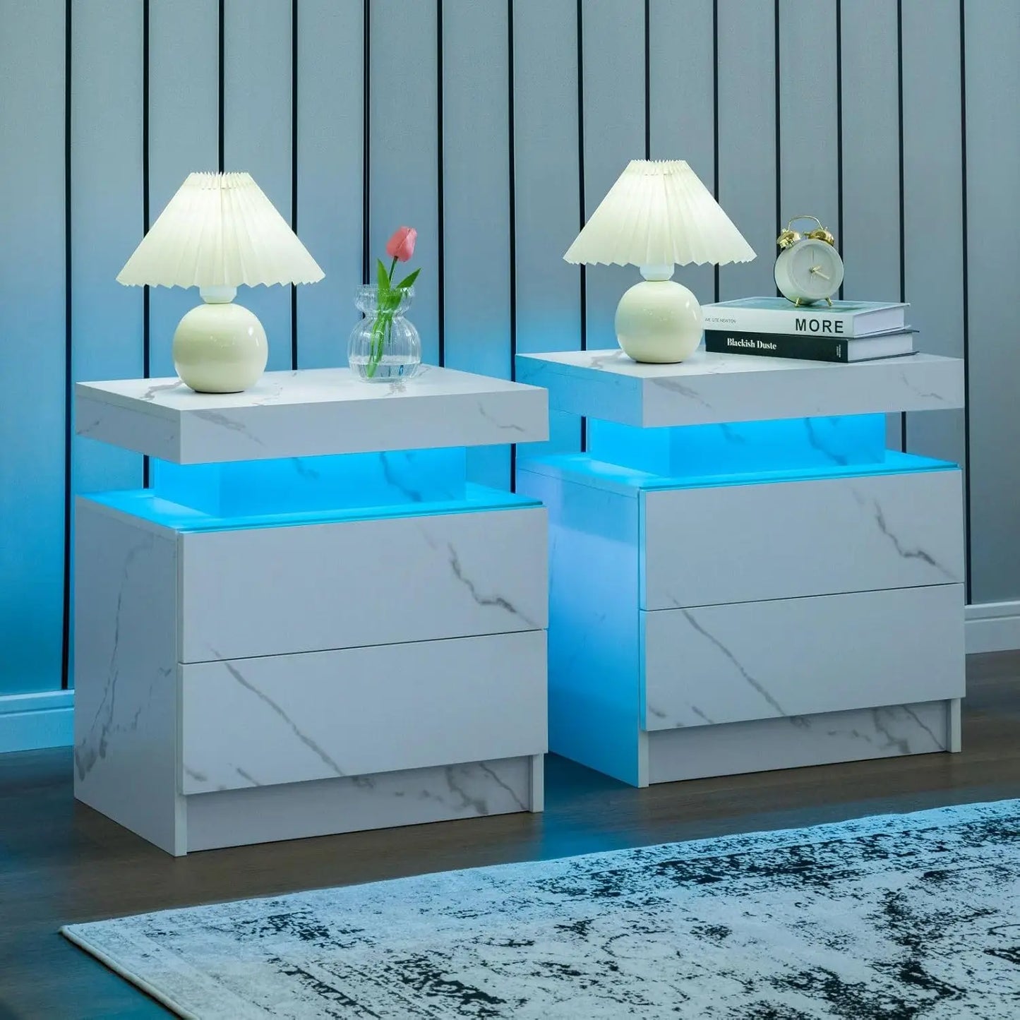 Nightstand Set of 2 LED Nightstand with 2 Drawers,Night Stand Set 2 with LED Light,Bedside Table with Drawers for, Customized