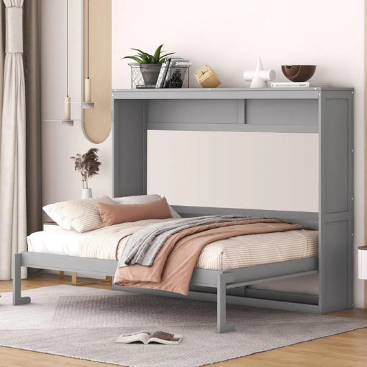 Full Size Murphy Bed with Storage Shelf, Wood Murphy Bed Cabinet for Home Office Studio, Can Be Folded into a, Customized