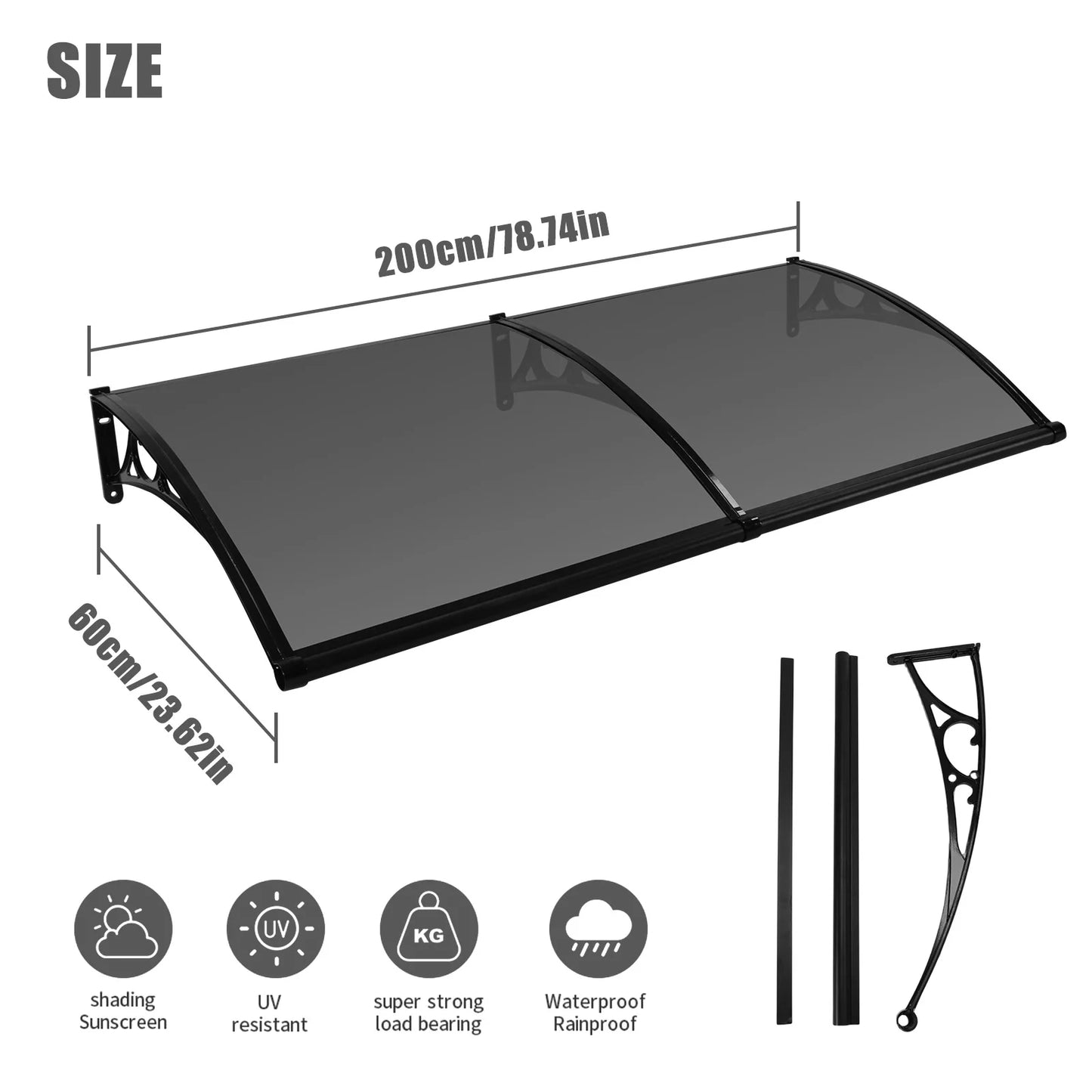Awning for Door Entrance Strong Load-Bearing Capacity Door Awnings Exterior Long Service Life for Rain Snow Sunlight Protection