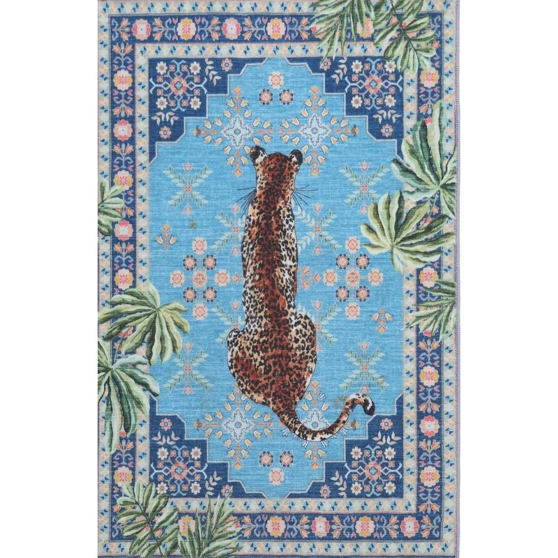 Cheetah Pattern Carpet Personalized Animal Flower Rug Bedroom Living Room Warm Decoration Floor Mat Green Blue Pink Door Mat