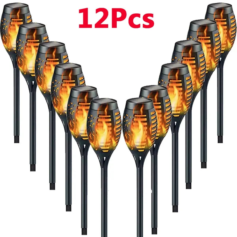 1-12PCS 12LED Solar Flame Torch Lights Flickering Light Waterproof Garden Decoration Outdoor Lawn Path Yard Patio Floor Lamp