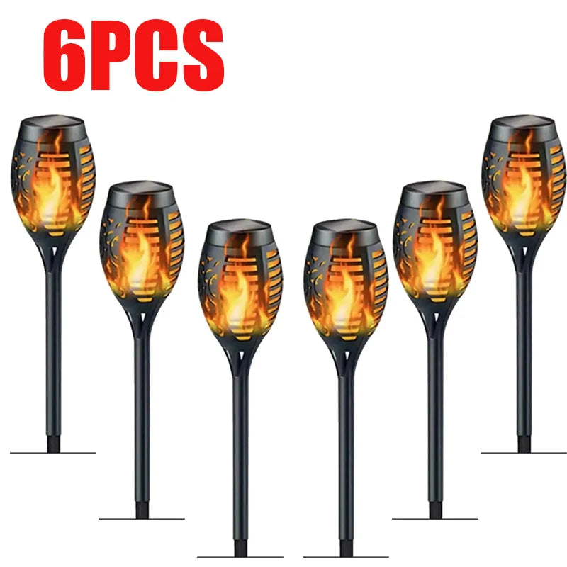 1-12PCS 12LED Solar Flame Torch Lights Flickering Light Waterproof Garden Decoration Outdoor Lawn Path Yard Patio Floor Lamp