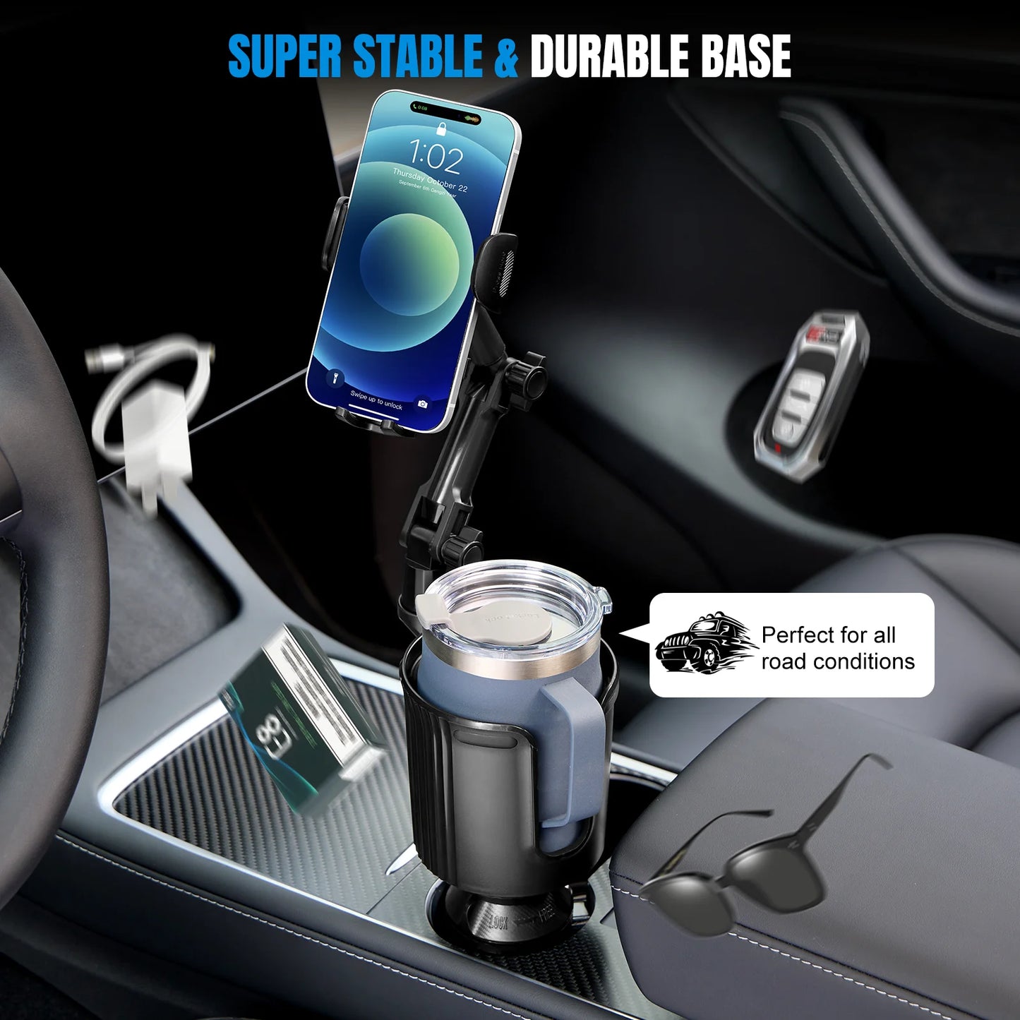 Car Cup Holder Phone Mount 360° Rotatable 2 in 1 Universal Cup Holder For iPhone Samsung Smartphones with Adjustable Base