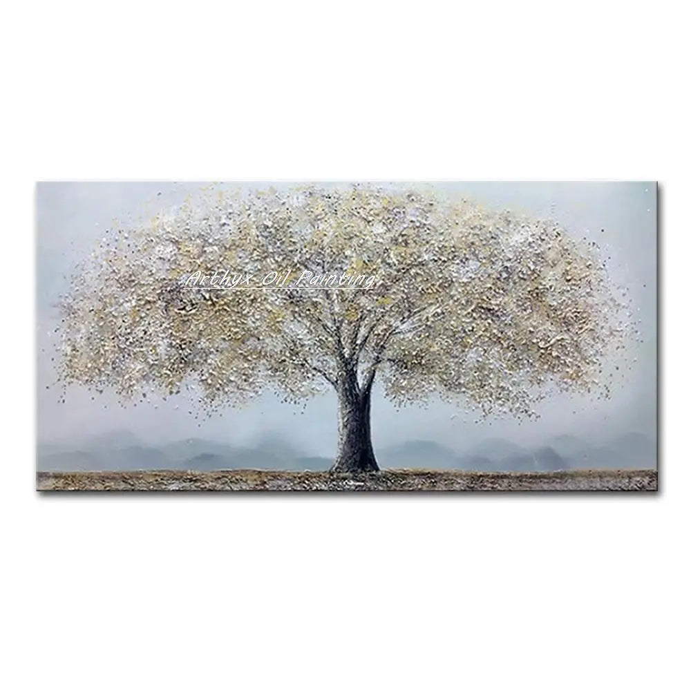 Arthyx,Handpainted Night Knife Oil Painting On Canvas,Wall Art,Modern Abstract Landscape Picture For Living Room Home Decoration