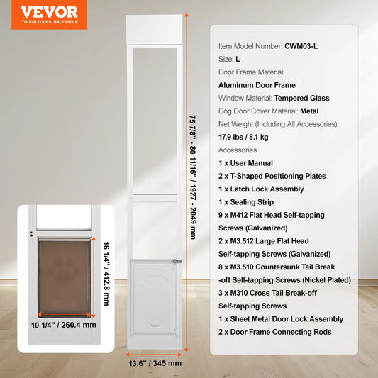 NONEDog Door Sliding Glass Pet Door For Adjustable Height