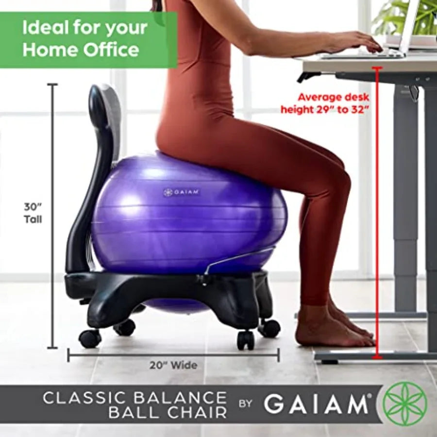 Classic Balance Ball Chair Ergonomic Stability Chair for Desk Office Yoga Ball Seat with Base Air Pump Exercise Guide Improves