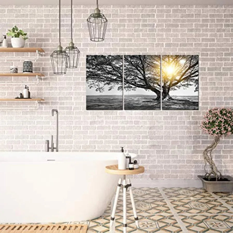 3 Piece Wall Art Black White Tree at Warm Sunrise Landscape Picture Photo Canvas Prints Nature Tree of Life Painting for Home O