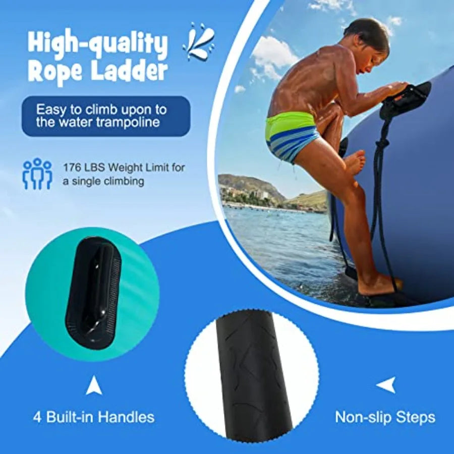 10Ft 12Ft 15Ft Inflatable Water Trampoline Floating Rebounder with 500W Blower and 3-Step Rope Ladder for Pool Lake Adults Recr