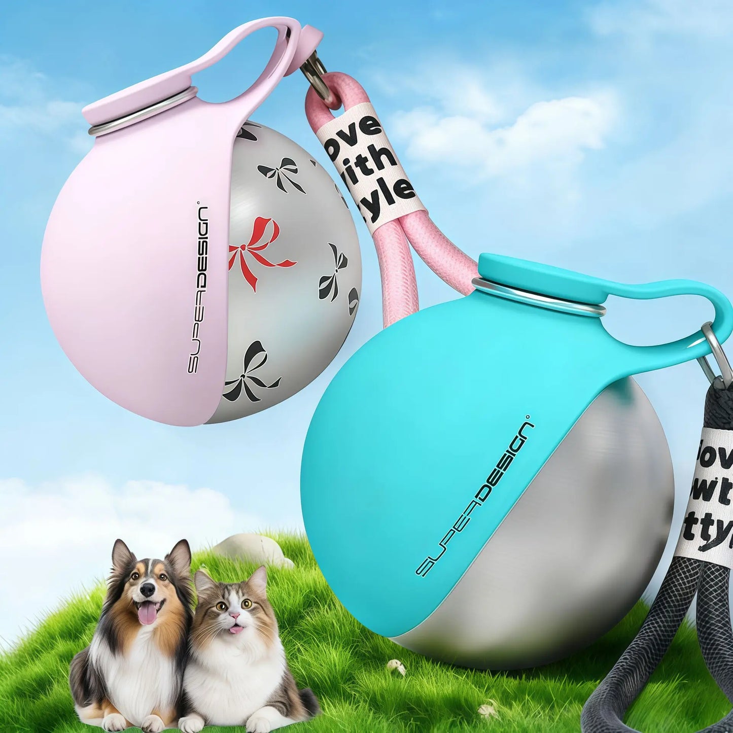 2-in-1 Portable Dog Water Bottle 285ML Stainless Steel&Silicon Leak-Proof Compact Dog Outside Travel Water Bottle for Small Dogs