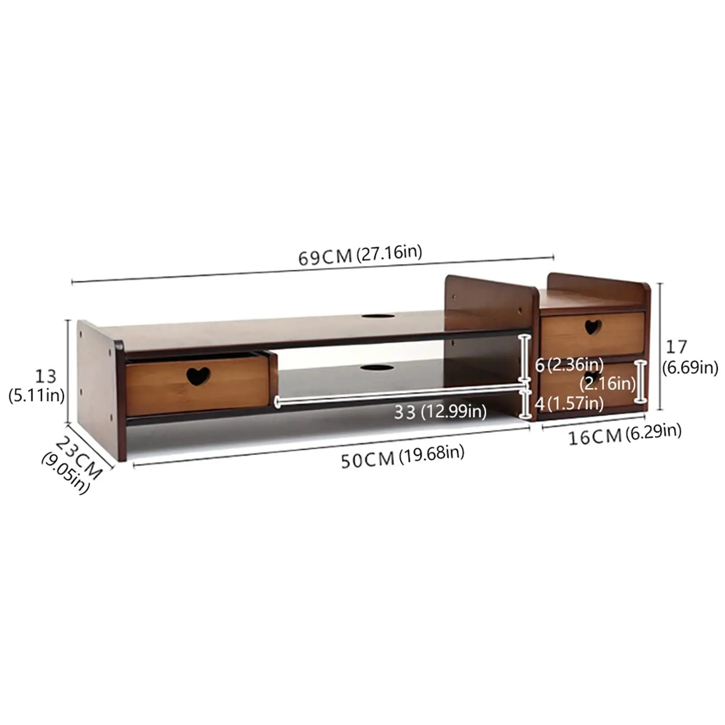 Yiyibyus Monitor Stand Riser 2-Tier Bamboo Wood Computer Monitor Riser Stand Desktop Organizer Stand with Storage Drawer Laptop