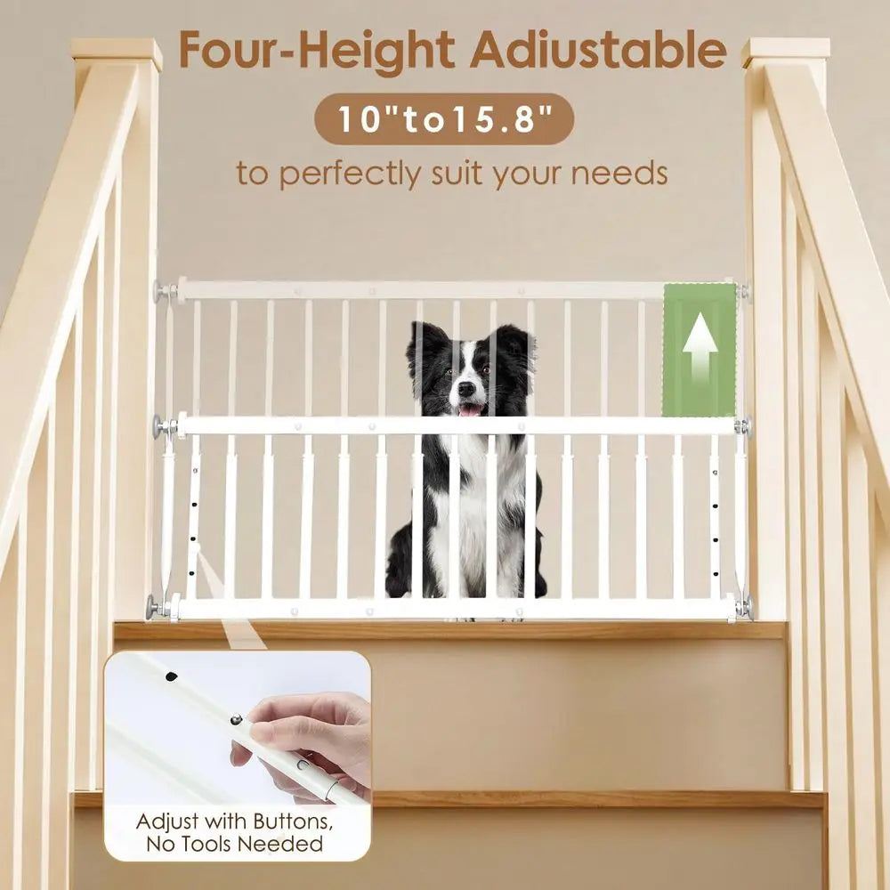 Height Adjustable Dog Gate, 18.1-46 Wide, Metal, Step-Over Design for Small Pets, White
