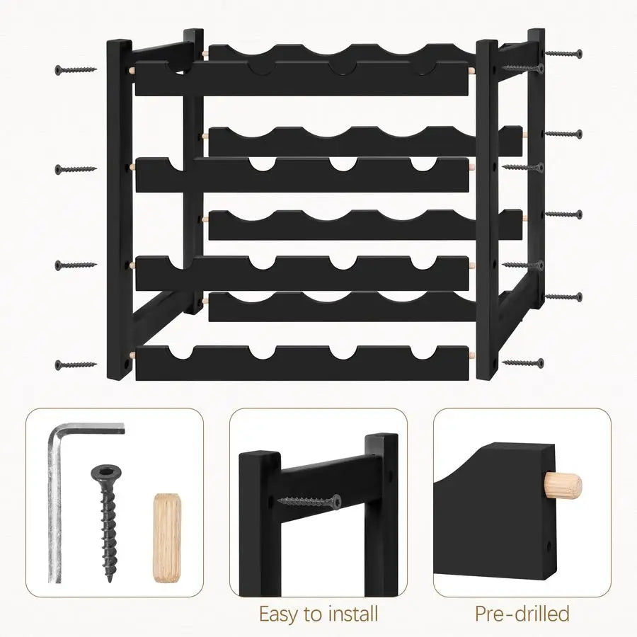 Wine Rack, 4Tier Bamboo Wine Racks Countertop,Sturdy and Durable Wine Storage Cabinet Shelf,16 Bottles Wine Holder for Kitchen P