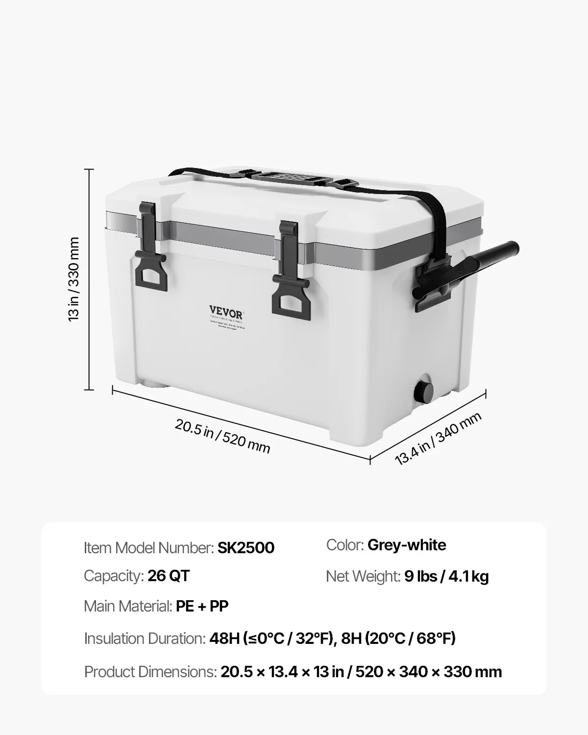VEVOR Portable Cooler 21/26/38QT Hard Cooler with Ice Retention Heavy-Duty Handles and Cup Holder Suitable for Family Picnics