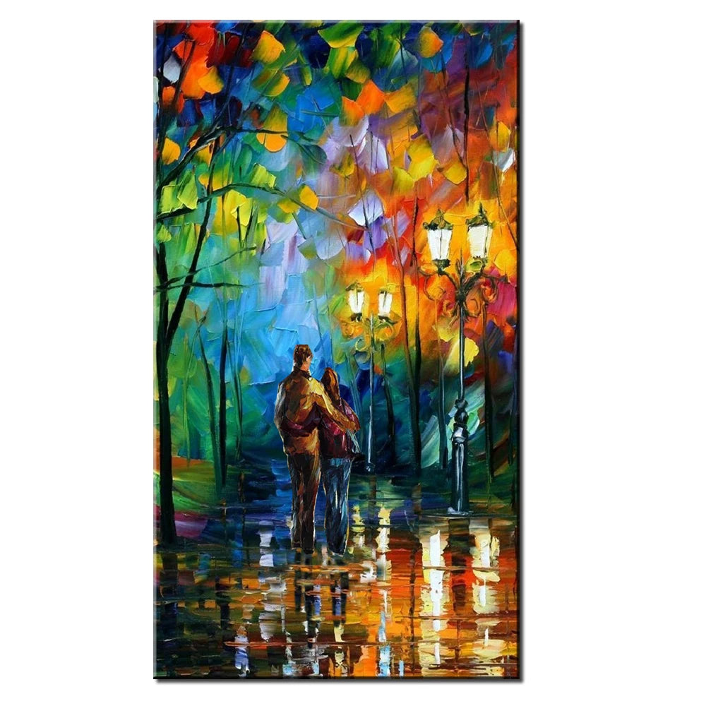 Arthyx,Handpainted Night Knife Oil Painting On Canvas,Wall Art,Modern Abstract Landscape Picture For Living Room Home Decoration