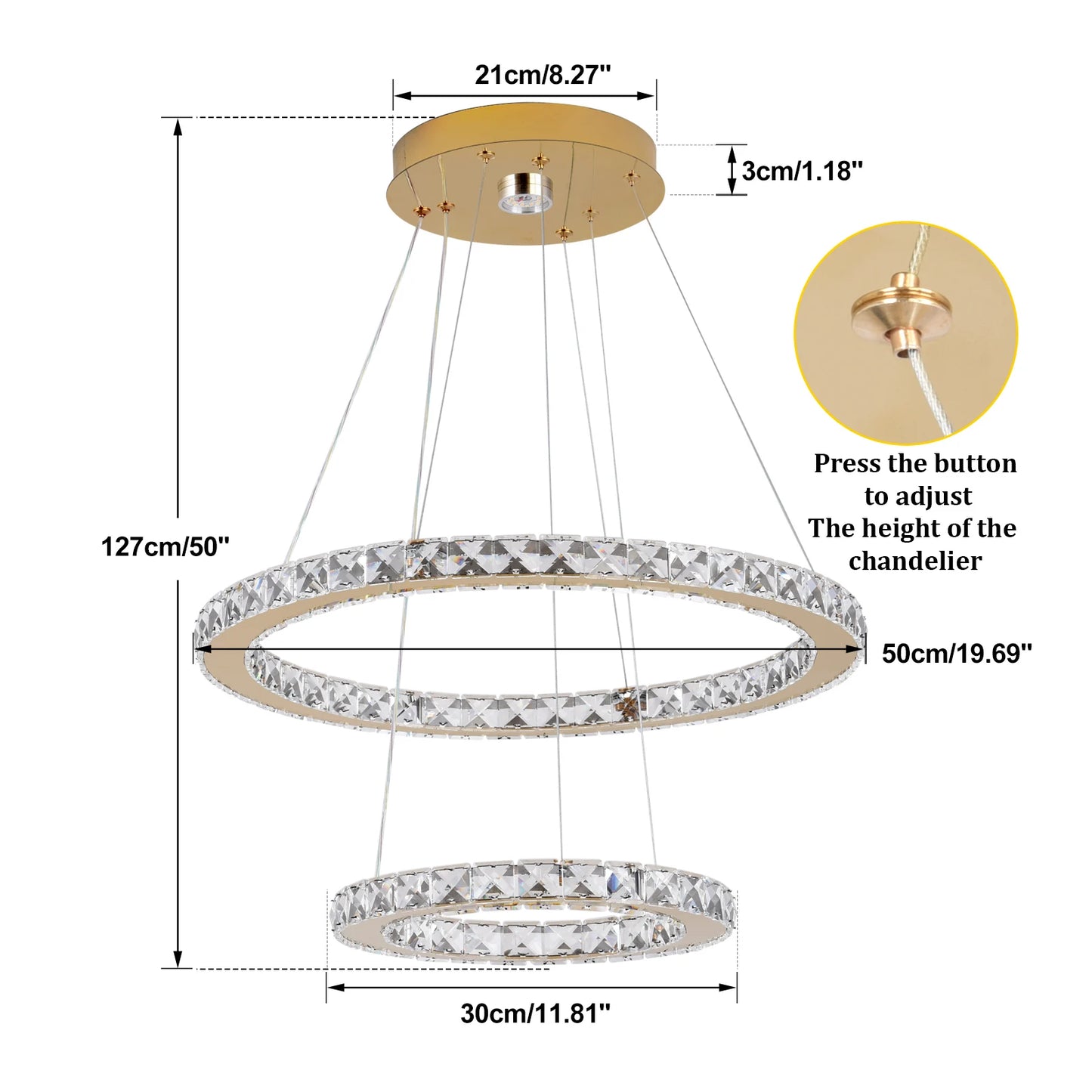Modern Rings Led Pendant Light Luxury Crystal Dimmable Chandelier Hanging Lustre Ceiling Lamp Living Dining Room Decor Fixture